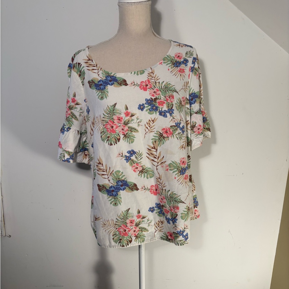 Everyday top Floral Women's Blouse plus size 1X shirt top linen blend